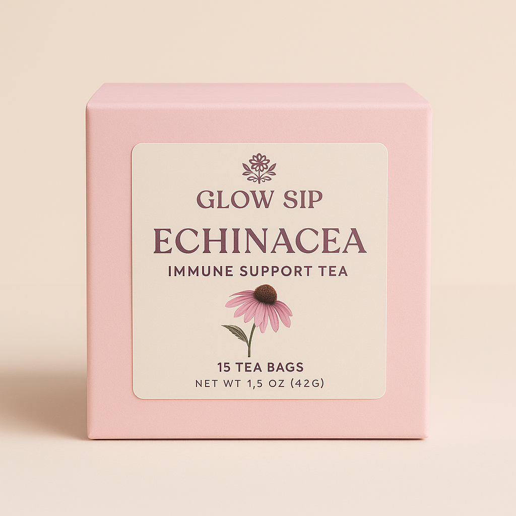 Glow Sip Echinacea Immune Support Tea | Herbal Immunity Tea | Wellness Boost Herbal Tea | Natural Echinacea Tea | 15 Bag Herbal Tea Pack