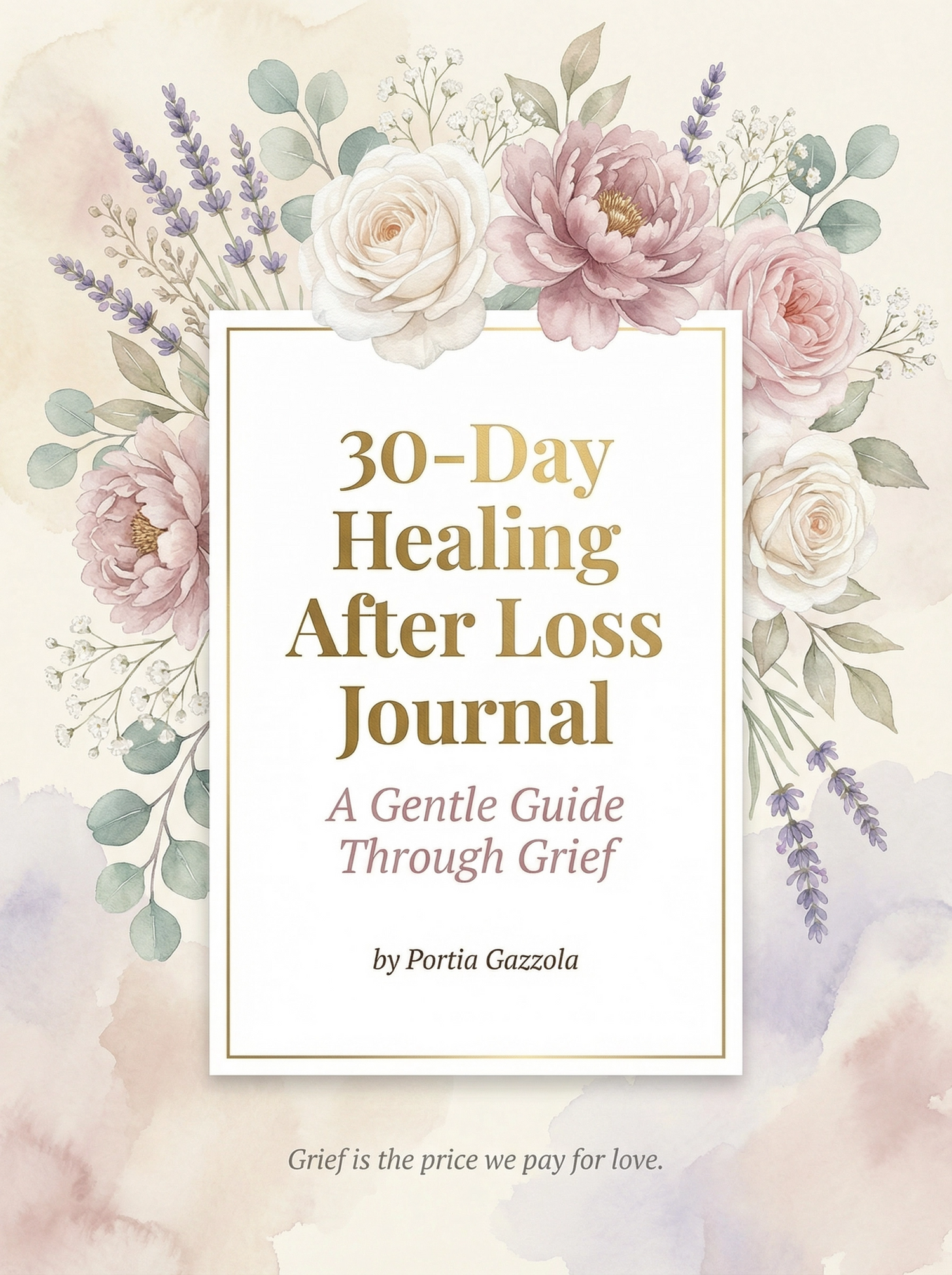 30-Day Healing After Loss Journal cover design with floral accents for 30-day grief journal