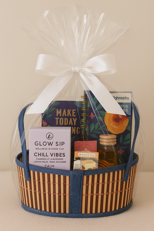Glow Sip Chill Vibes Tea & Wellness Gift Set | Relaxing Tea Gift Basket | Wellness Gift Package | Calming Tea & Honey Set | Mindfulness Gift Basket