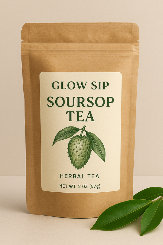 Glow Sip 100 Natural Soursop Herbal Tea | Soursop Leaf Tea | Natural Wellness Herbal Tea | Premium Soursop Tea | 2oz Herbal Tea Pack