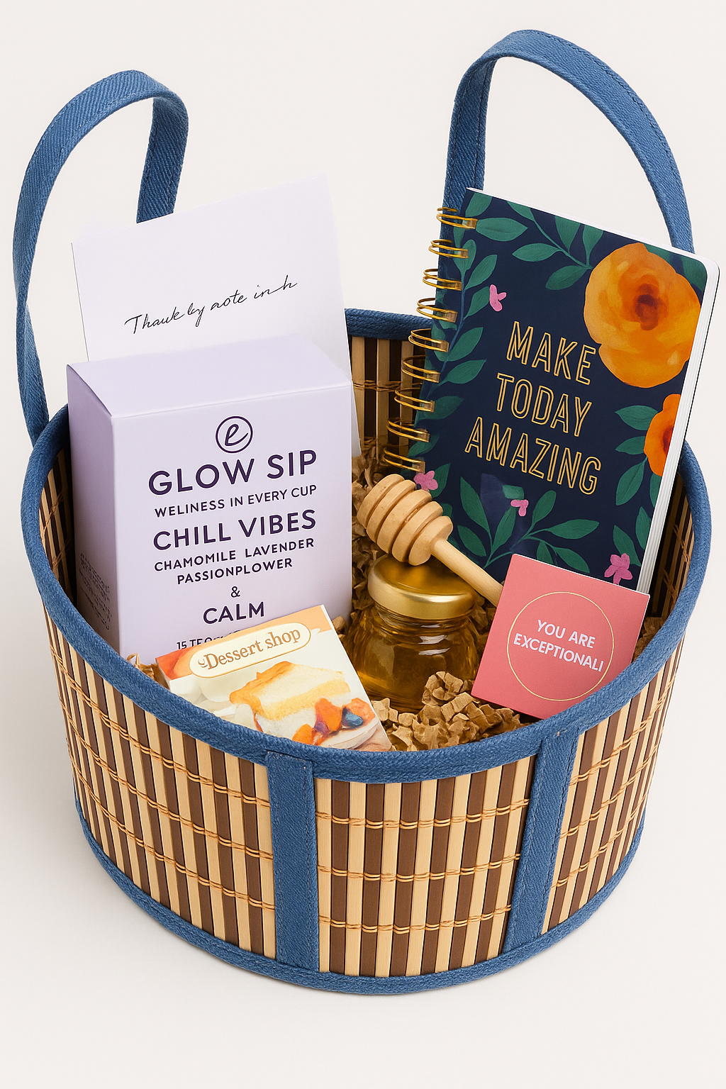 Glow Sip Chill Vibes Tea & Wellness Gift Set | Relaxing Tea Gift Basket | Wellness Gift Package | Calming Tea & Honey Set | Mindfulness Gift Basket